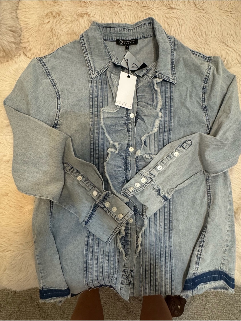 Light Blue Ruffle Denim Button-Down